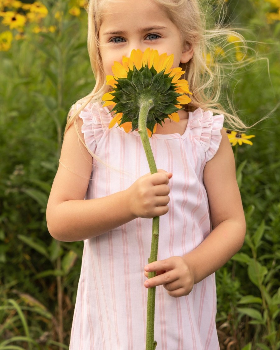 Enfants Petite Plume Chemises De Nuit | Chemise De Nuit Amelie En Serge Pour Fille A Rayures Roses Et Blanches