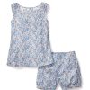 Enfants Petite Plume Pyjamas | Ensemble Court Amelie En Serge Pour Fille A Fleur D'Azur