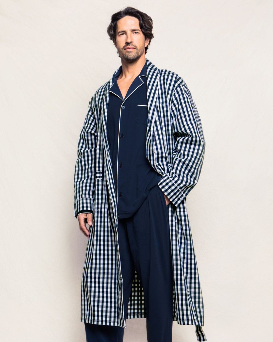 Hommes Petite Plume | Robe En Flanelle Pour Hommes En Vichy Bleu Marine