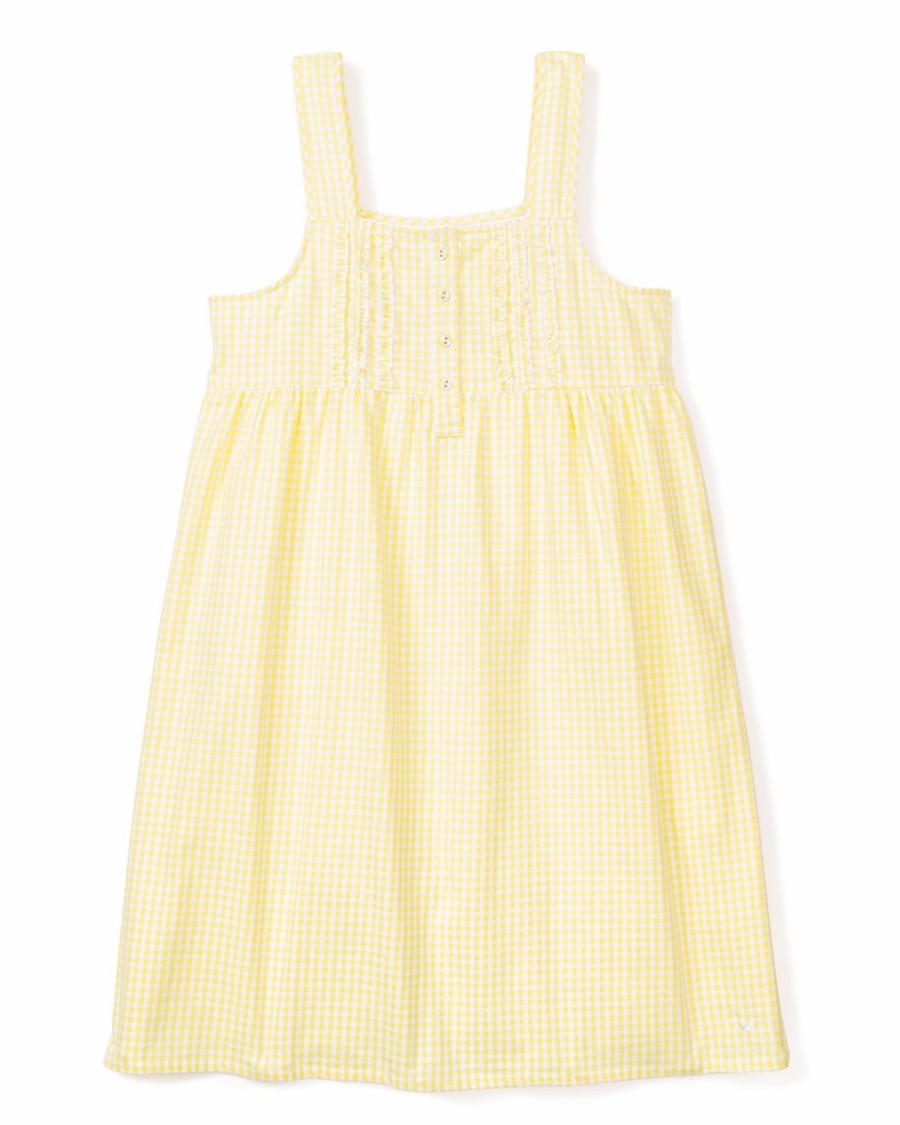 Femmes Petite Plume | Chemise De Nuit Charlotte En Serge Pour Femmes En Vichy Jaune