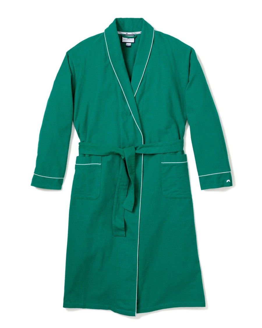 Hommes Petite Plume | Robe En Flanelle Pour Hommes En Vert Foret Avec Passepoil Blanc