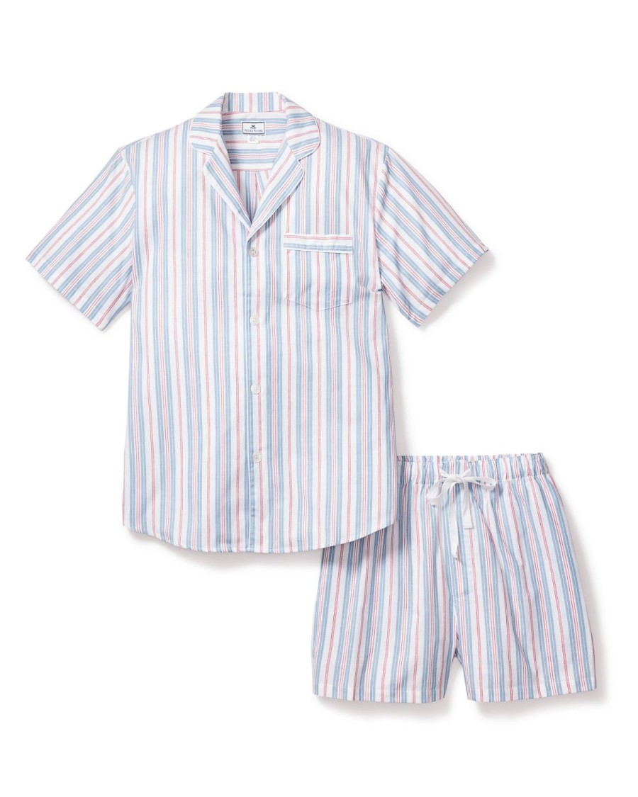 Hommes Petite Plume | Ensemble Pyjama Court En Serge Pour Hommes A Rayures Francaises Vintage