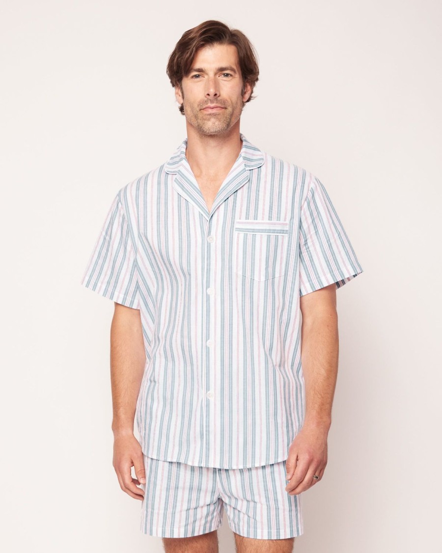 Hommes Petite Plume | Ensemble Pyjama Court En Serge Pour Hommes A Rayures Francaises Vintage