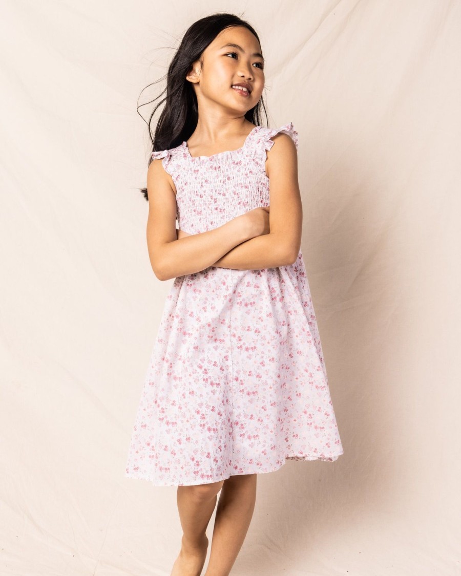 Enfants Petite Plume Vetements De Jour | Robe Margaux En Serge Pour Fille A Fleurs Dorset