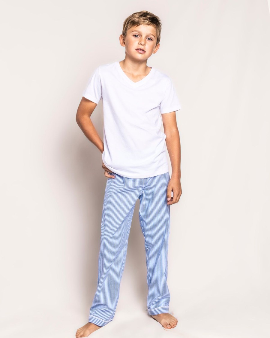 Enfants Petite Plume Pyjamas | Pantalon De Pyjama En Serge Pour Enfant En Seersucker Bleu Francais