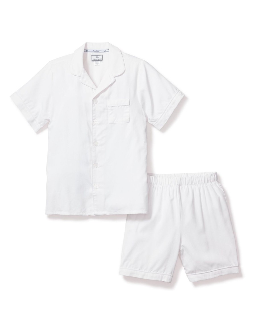 Enfants Petite Plume Pyjamas | Ensemble Pyjama Court En Serge Pour Enfant En Blanc