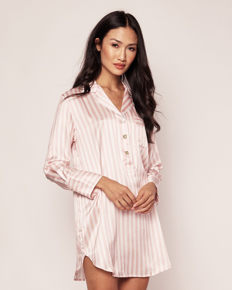 Femmes Petite Plume | Chemise De Nuit En Soie Pour Femme A Rayures Roses