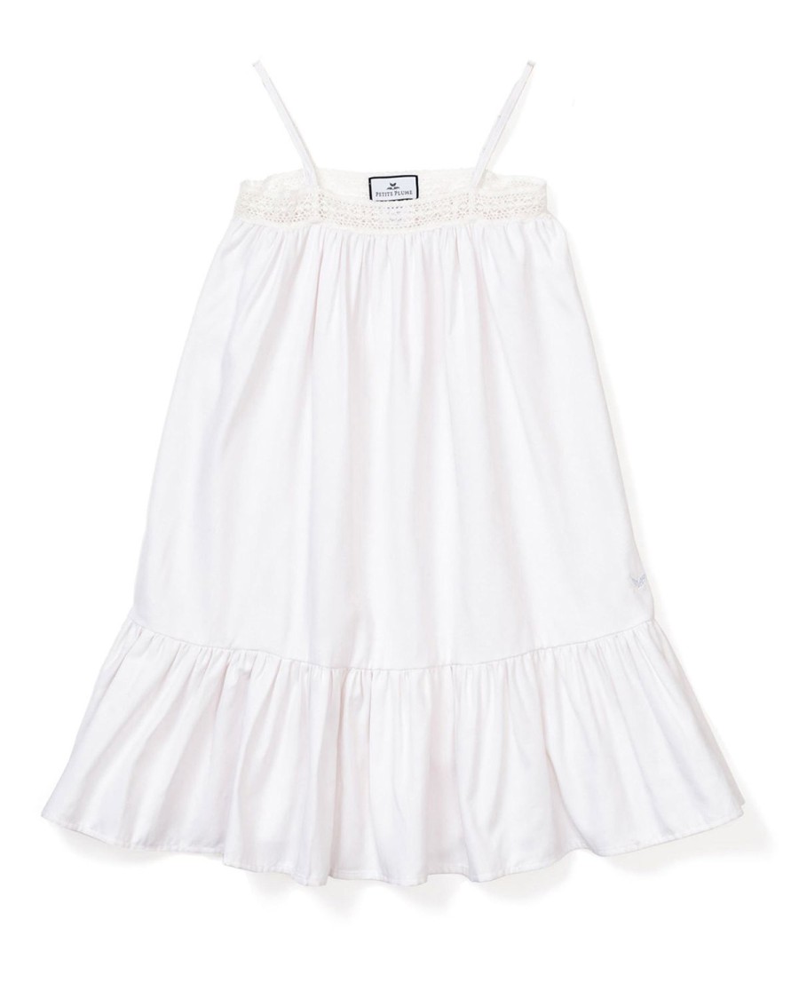 Enfants Petite Plume Chemises De Nuit | Chemise De Nuit Lily En Serge Pour Fille En Blanc