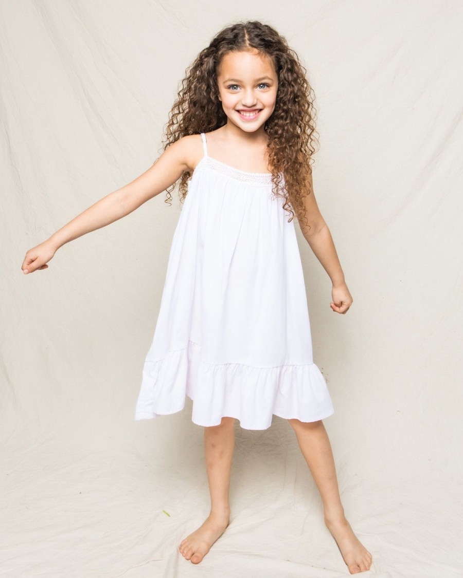 Enfants Petite Plume Chemises De Nuit | Chemise De Nuit Lily En Serge Pour Fille En Blanc