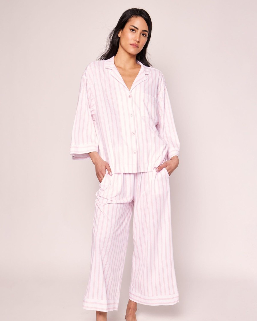 Femmes Petite Plume | Ensemble Pyjama Pima A Jambes Larges Pour Femmes, A Rayures Roses