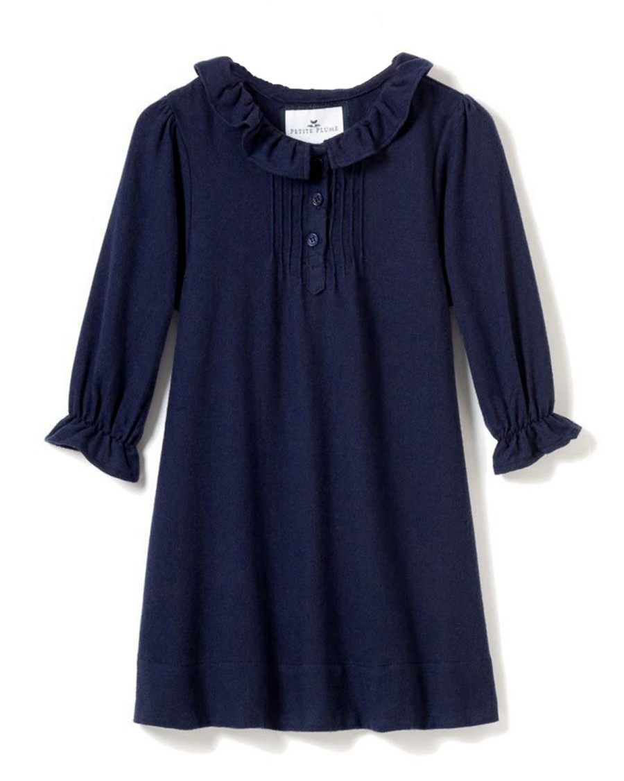 Enfants Petite Plume Chemises De Nuit | Chemise De Nuit Victoria En Flanelle Pour Fille En Bleu Marine