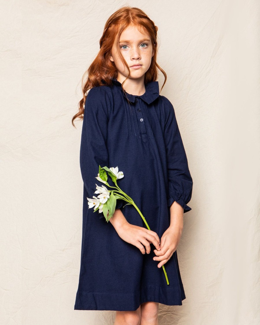 Enfants Petite Plume Chemises De Nuit | Chemise De Nuit Victoria En Flanelle Pour Fille En Bleu Marine