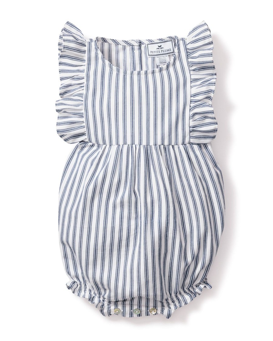 Enfants Petite Plume Barboteuse | Barboteuse A Volants En Serge Pour Bebe En Coutil Francais Bleu Marine