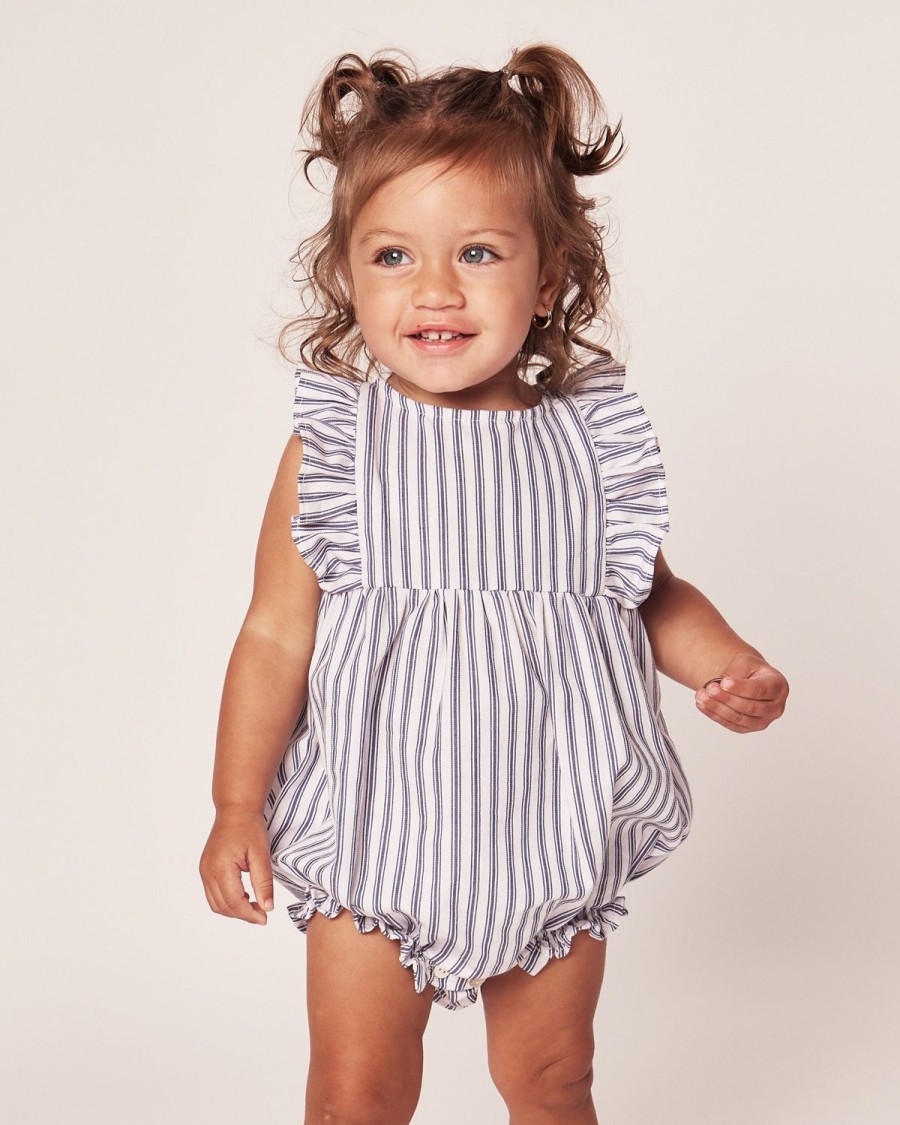 Enfants Petite Plume Barboteuse | Barboteuse A Volants En Serge Pour Bebe En Coutil Francais Bleu Marine