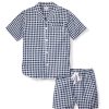 Hommes Petite Plume | Ensemble Pyjama Court En Serge Pour Hommes En Vichy Bleu Marine