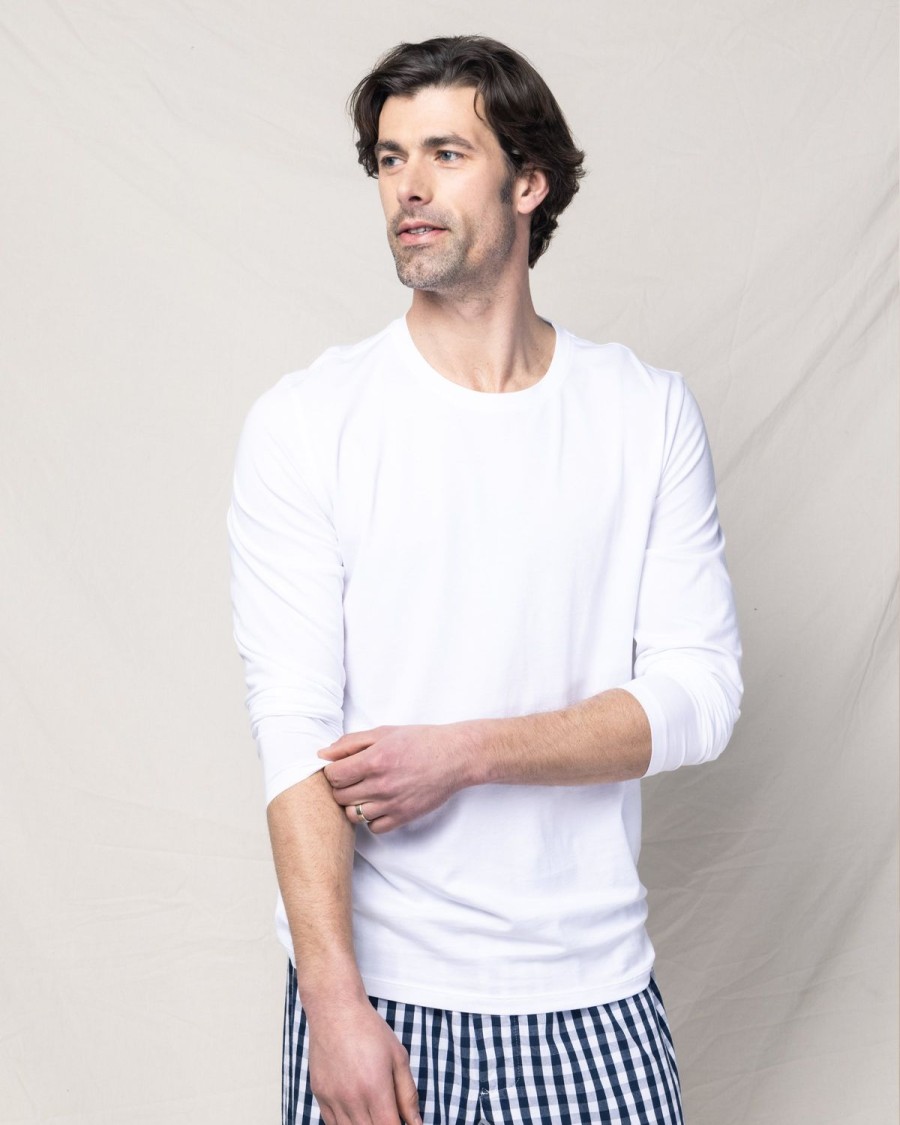 Hommes Petite Plume | Haut A Manches Longues Et Col Rond Pima Pour Hommes En Blanc