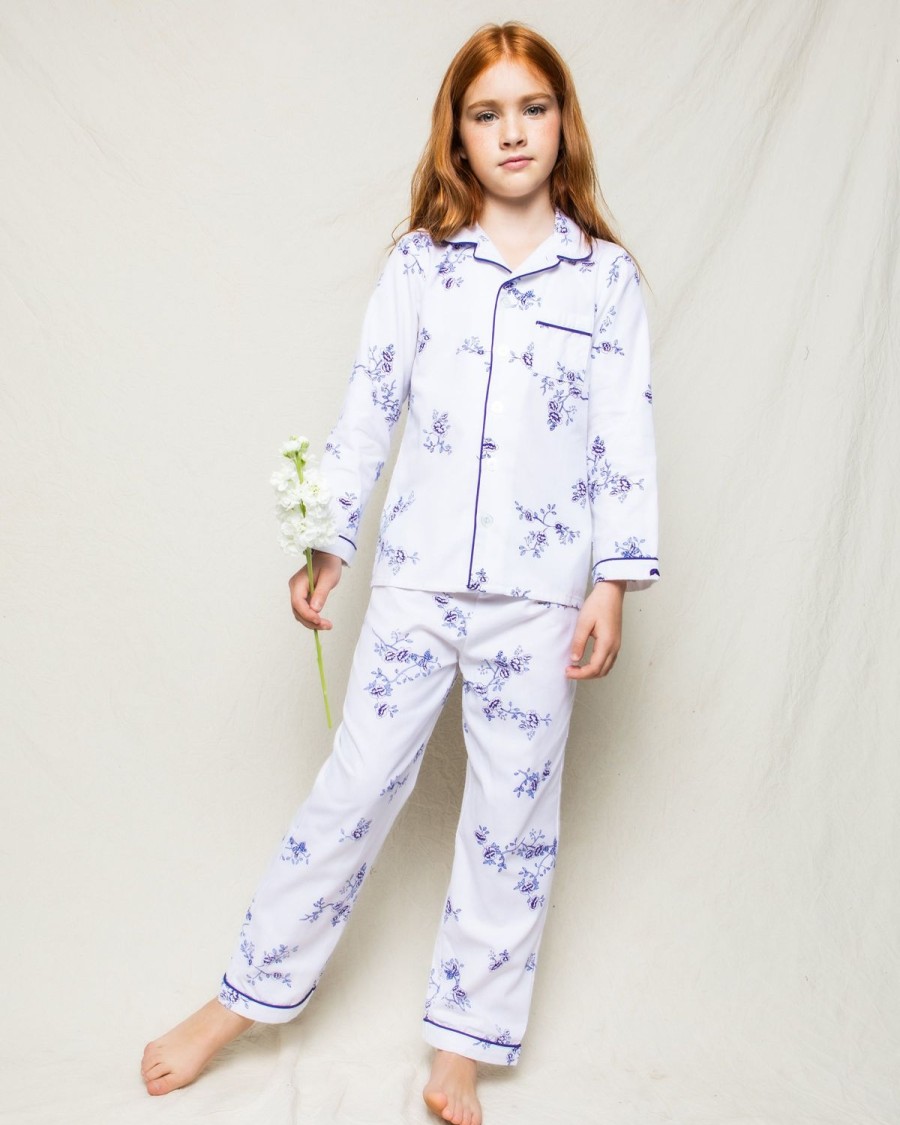 Enfants Petite Plume Pyjamas | Ensemble Pyjama En Serge Pour Enfant A Fleurs Indigo