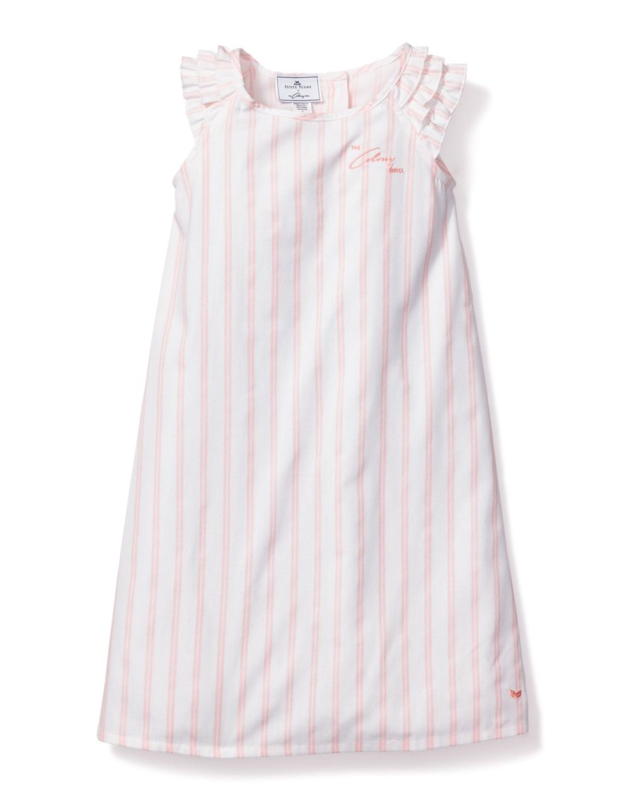 Enfants Petite Plume Chemises De Nuit | Chemise De Nuit Amelie A Rayures Roses Et Blanches Pour Fille Colony Hotel X Petite Plume