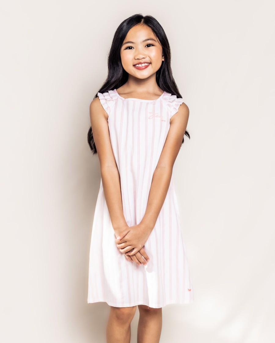 Enfants Petite Plume Chemises De Nuit | Chemise De Nuit Amelie A Rayures Roses Et Blanches Pour Fille Colony Hotel X Petite Plume