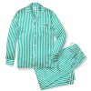 Hommes Petite Plume | Ensemble Pyjama En Soie Pour Hommes A Rayures Vertes