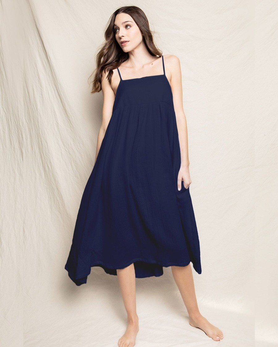 Femmes Petite Plume | Robe D'Ete Sereine En Gaze Pour Femmes En Bleu Marine