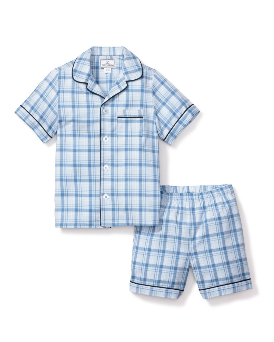 Enfants Petite Plume Pyjamas | Ensemble Pyjama Court En Serge Pour Enfant En Tartan Marin