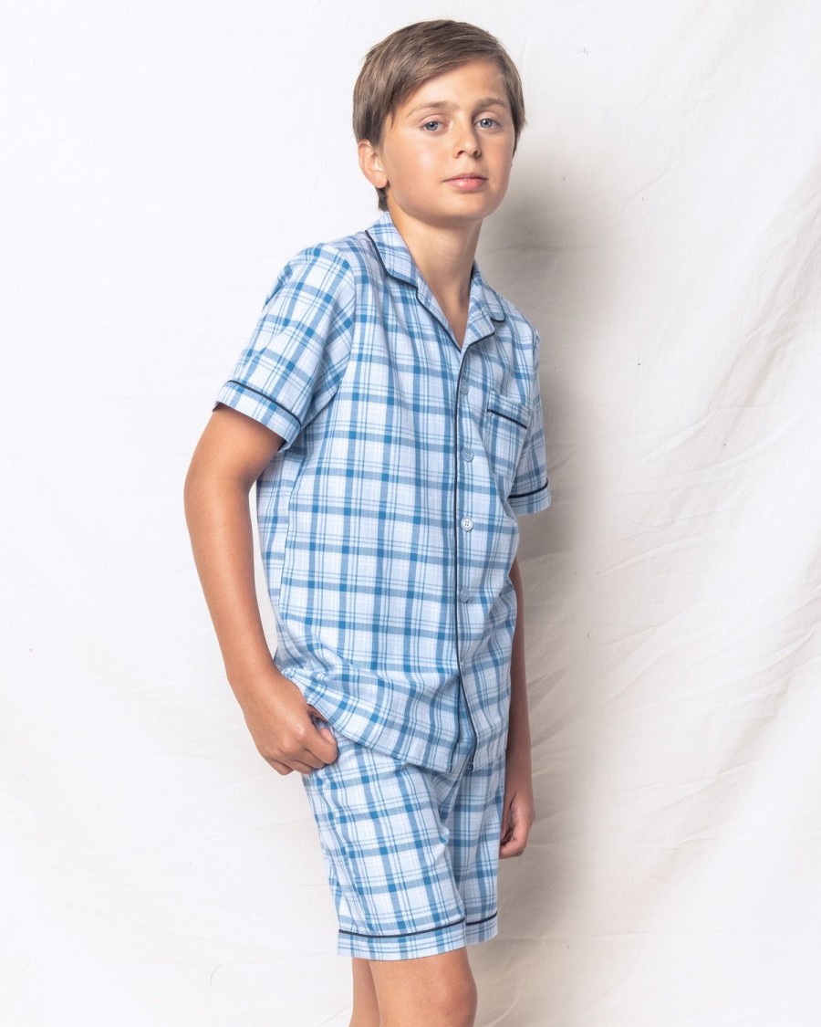 Enfants Petite Plume Pyjamas | Ensemble Pyjama Court En Serge Pour Enfant En Tartan Marin