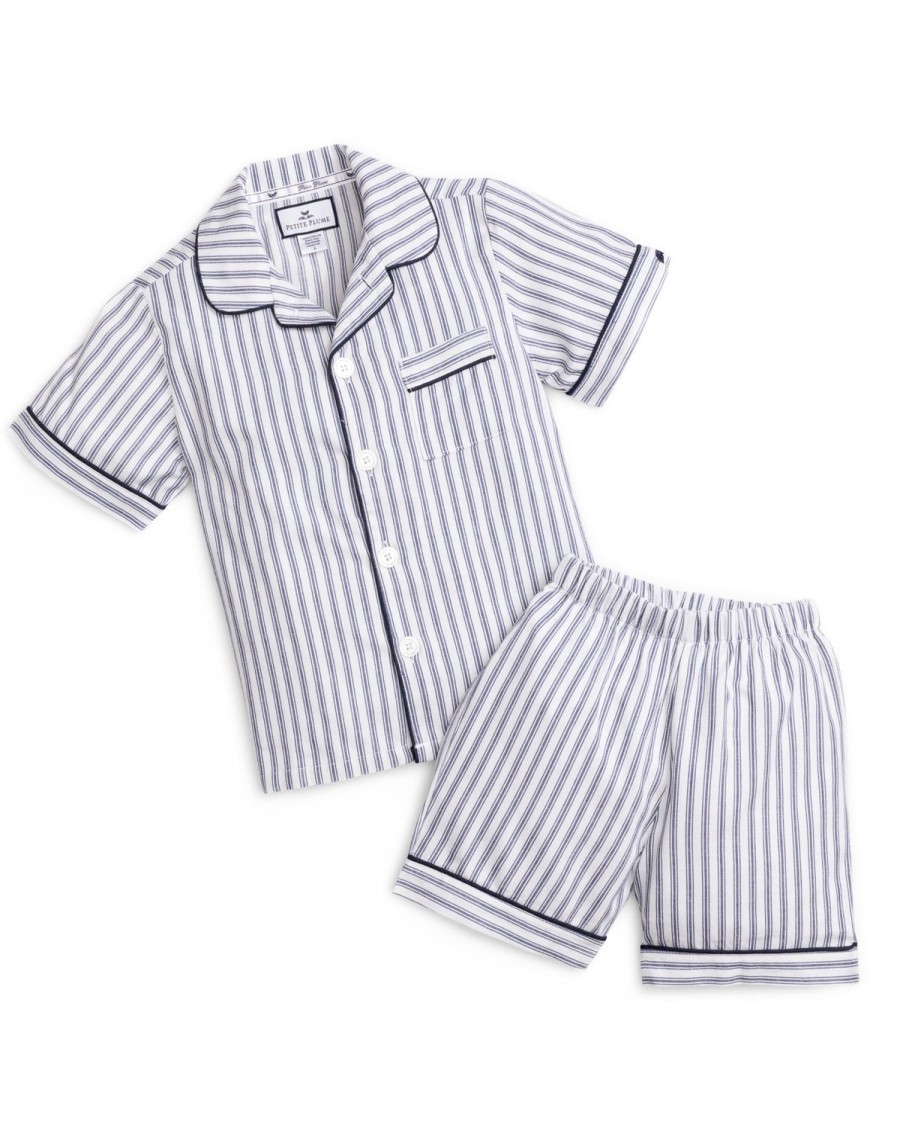 Enfants Petite Plume Pyjamas | Ensemble Pyjama Court En Serge Pour Enfant En Coutil Francais Bleu Marine