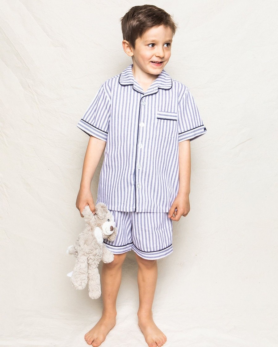 Enfants Petite Plume Pyjamas | Ensemble Pyjama Court En Serge Pour Enfant En Coutil Francais Bleu Marine