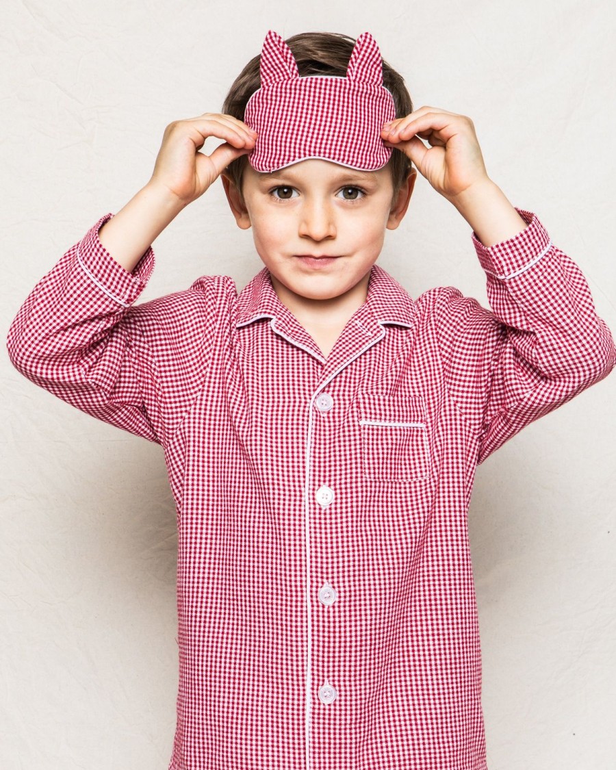 Enfants Petite Plume Pantoufles Et Accessoires | Masque De Sommeil Rouge Mini-Gingham Kitty Pour Enfant