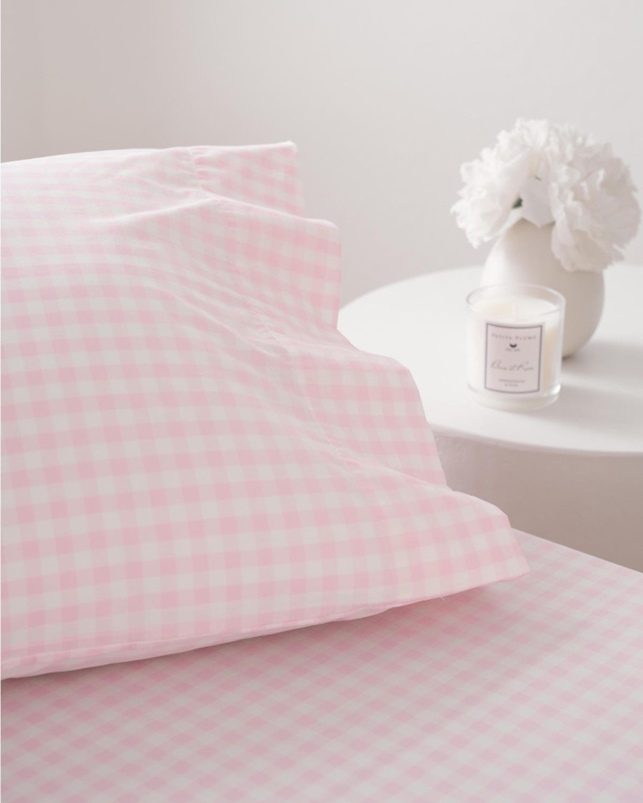 Maison Petite Plume Feuilles | Draps De Lit Luxe Premium En Coton Vichy Rose