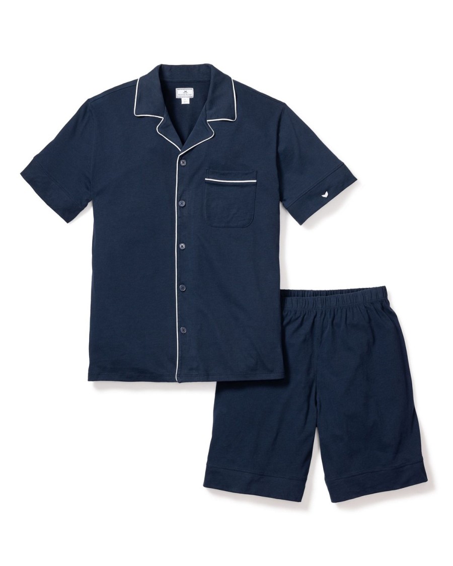 Hommes Petite Plume | Ensemble Pyjama Court Pima Pour Hommes En Bleu Marine