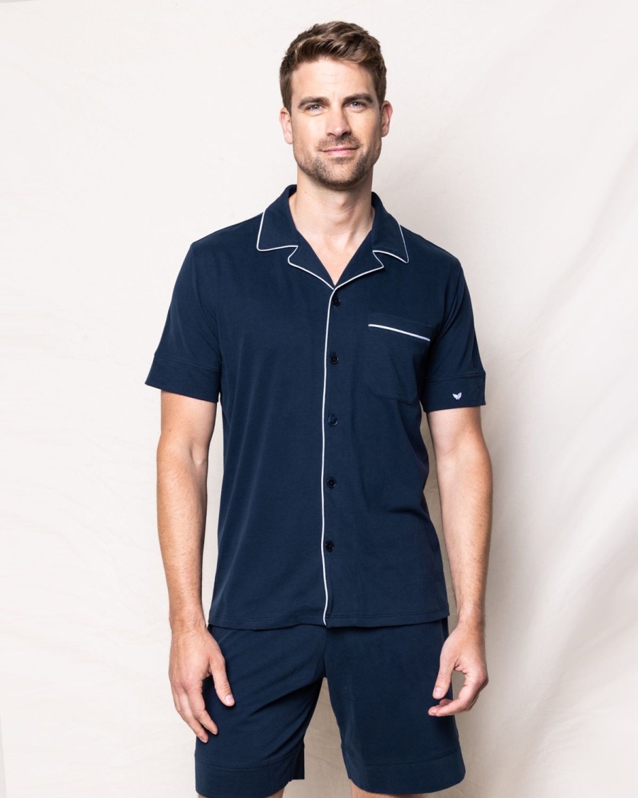 Hommes Petite Plume | Ensemble Pyjama Court Pima Pour Hommes En Bleu Marine