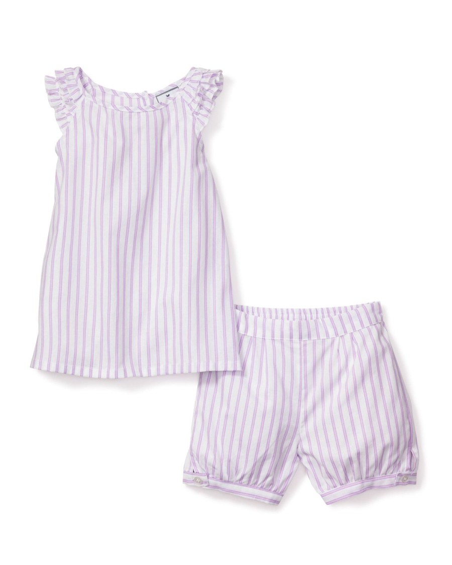 Enfants Petite Plume Pyjamas | Ensemble Court Amelie En Serge Pour Fille En Coutil Francais Lavande