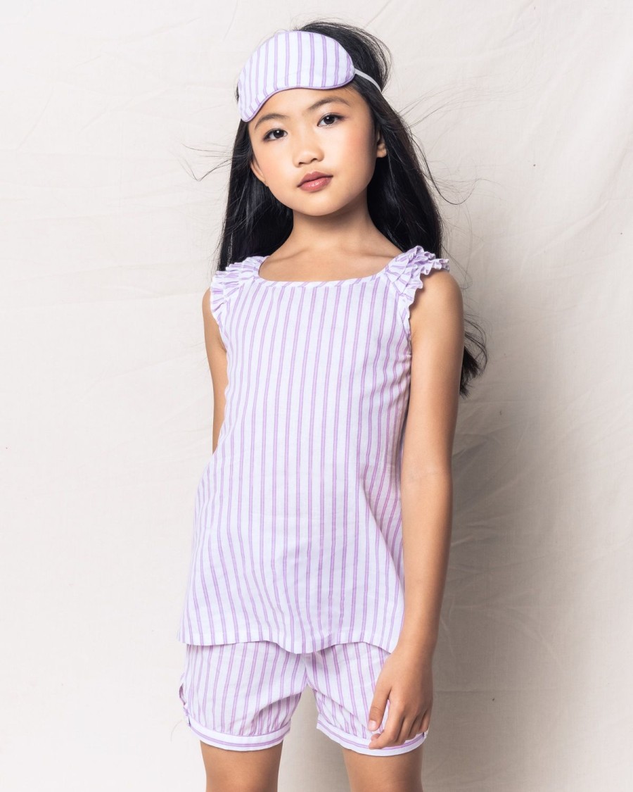 Enfants Petite Plume Pyjamas | Ensemble Court Amelie En Serge Pour Fille En Coutil Francais Lavande