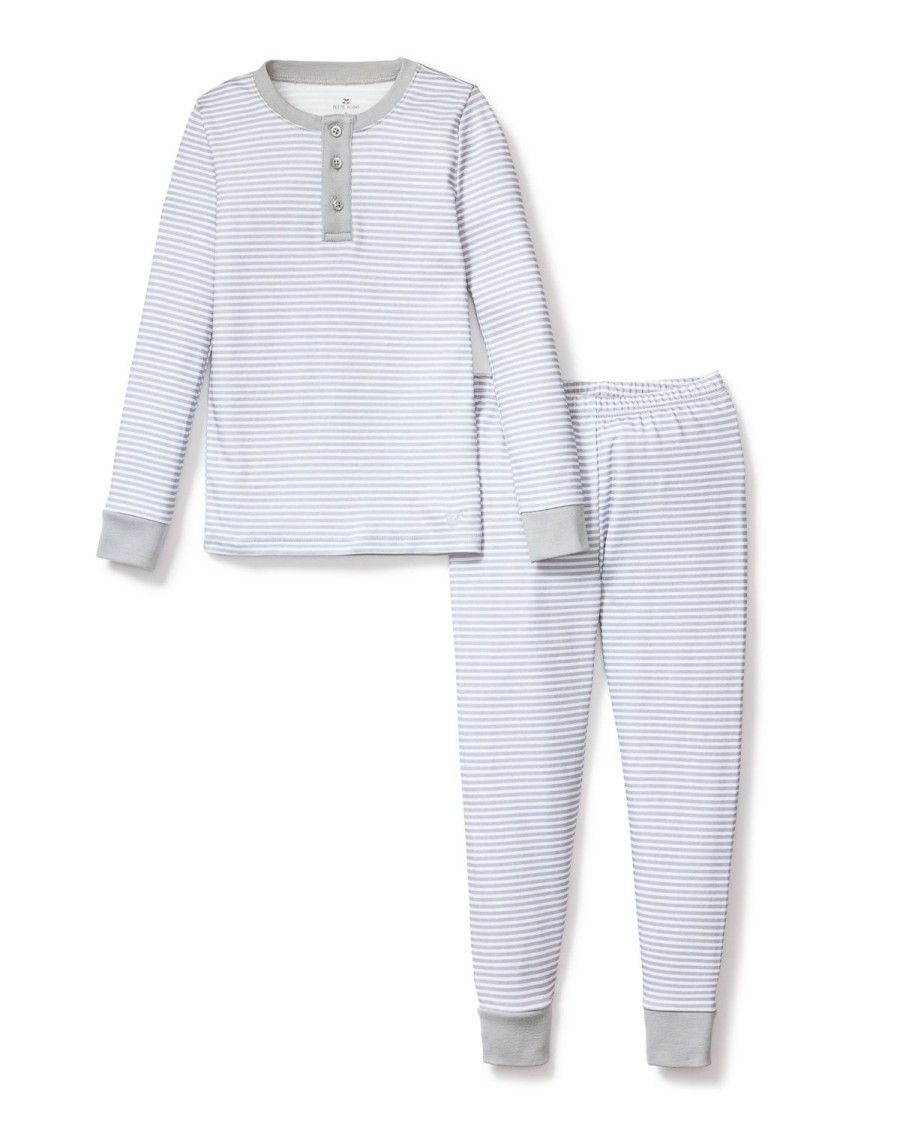 Enfants Petite Plume Pyjamas | Ensemble De Pyjama Ajuste Pima Pour Enfant A Rayures Grises