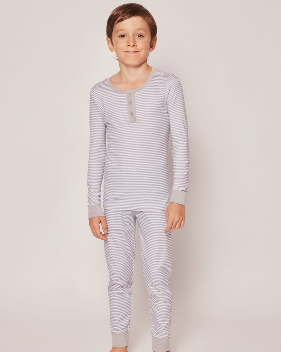 Enfants Petite Plume Pyjamas | Ensemble De Pyjama Ajuste Pima Pour Enfant A Rayures Grises