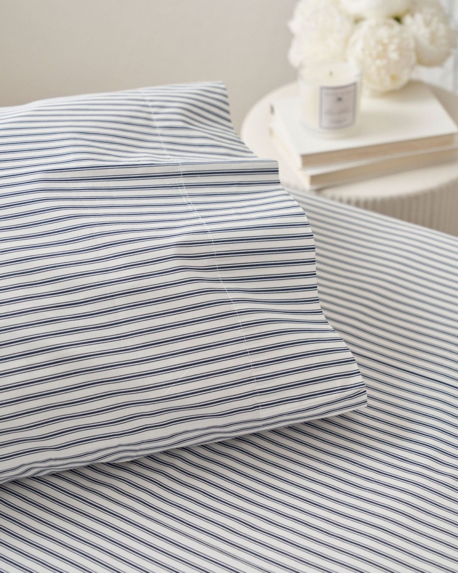 Maison Petite Plume Feuilles | Draps De Lit A Coutil Francais Luxe Premium 100 % Coton Bleu Marine