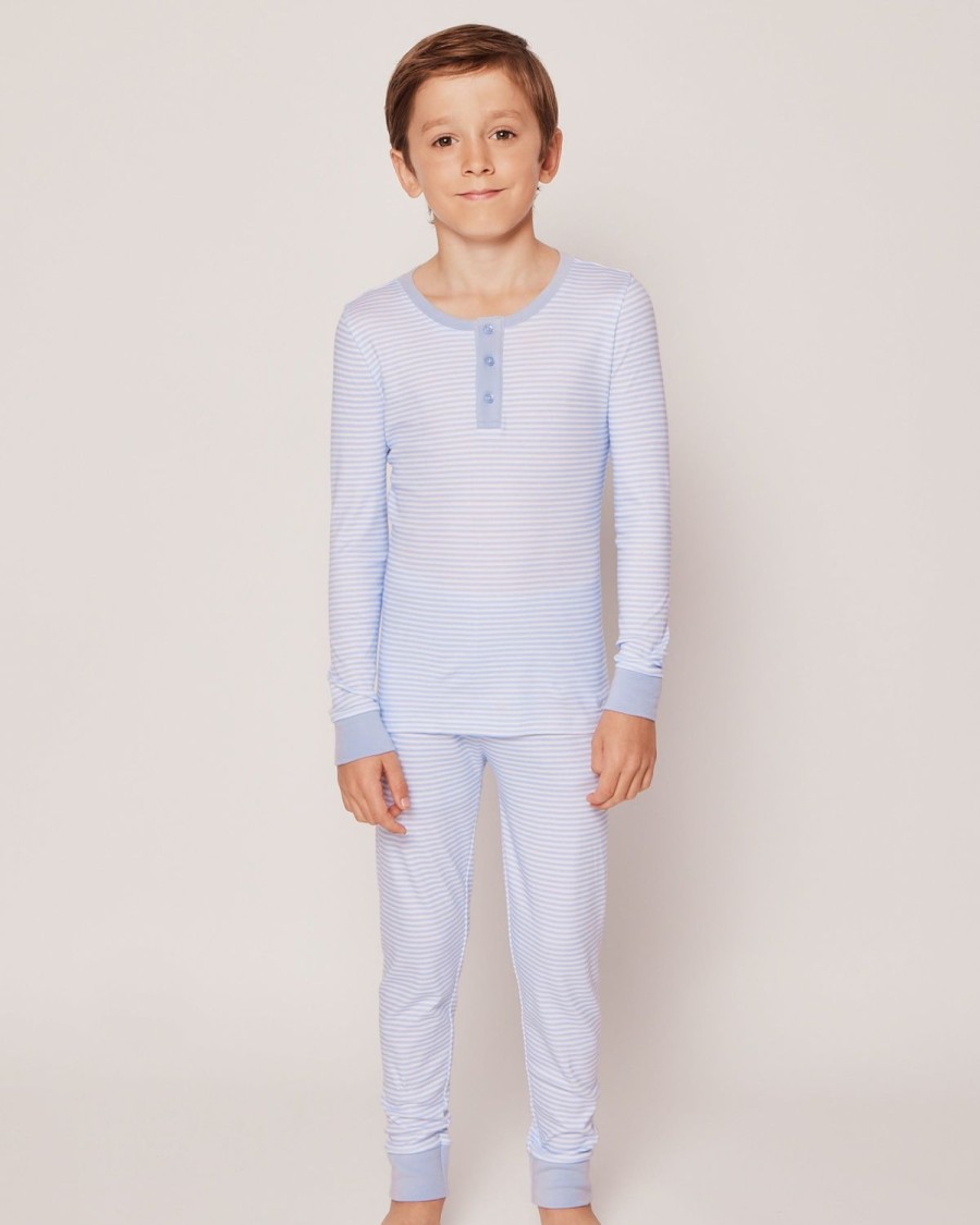 Enfants Petite Plume Pyjamas | Ensemble De Pyjama Ajuste Pima Pour Enfant A Rayures Bleues