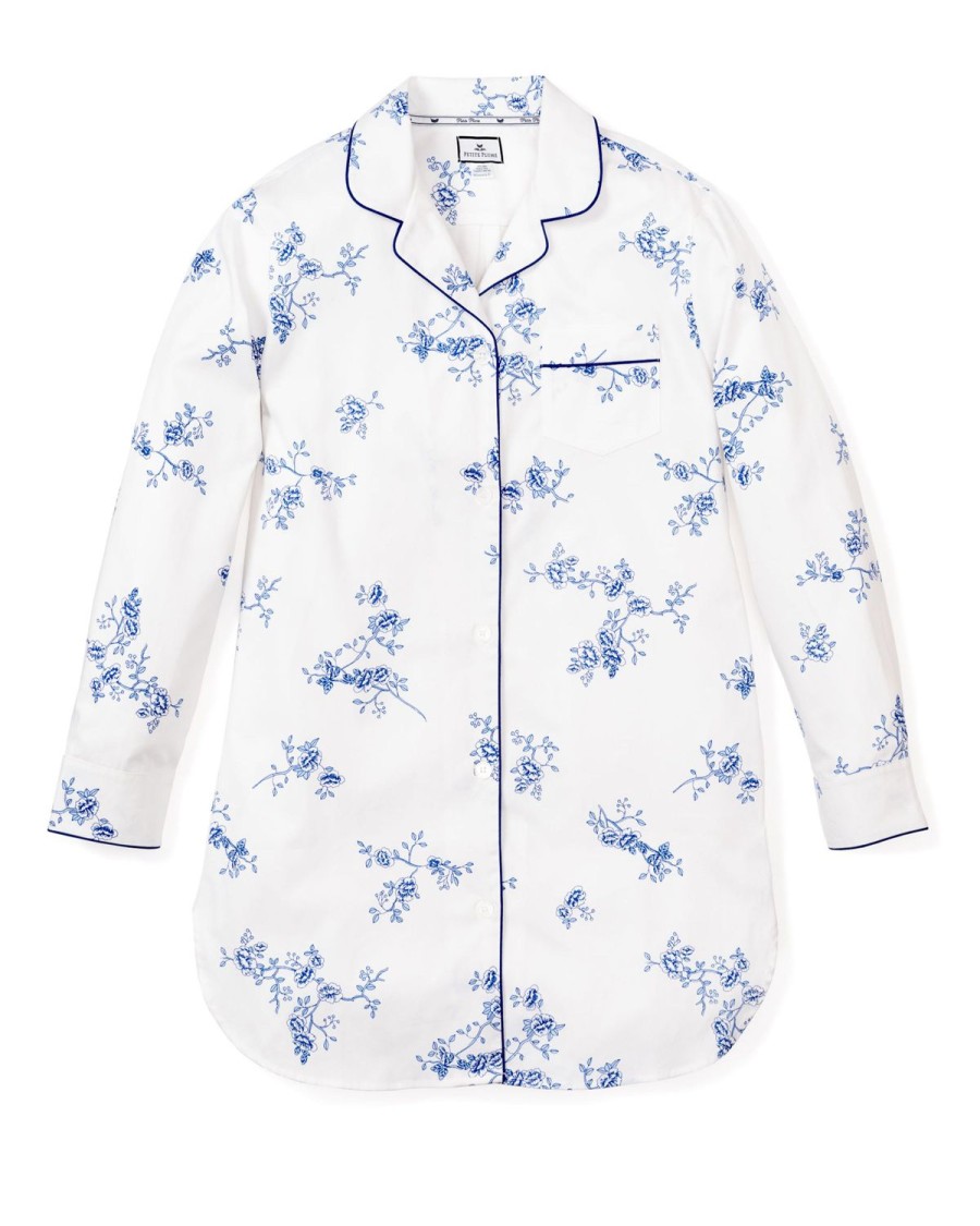 Femmes Petite Plume | Chemise De Nuit En Serge Pour Femme A Fleurs Indigo