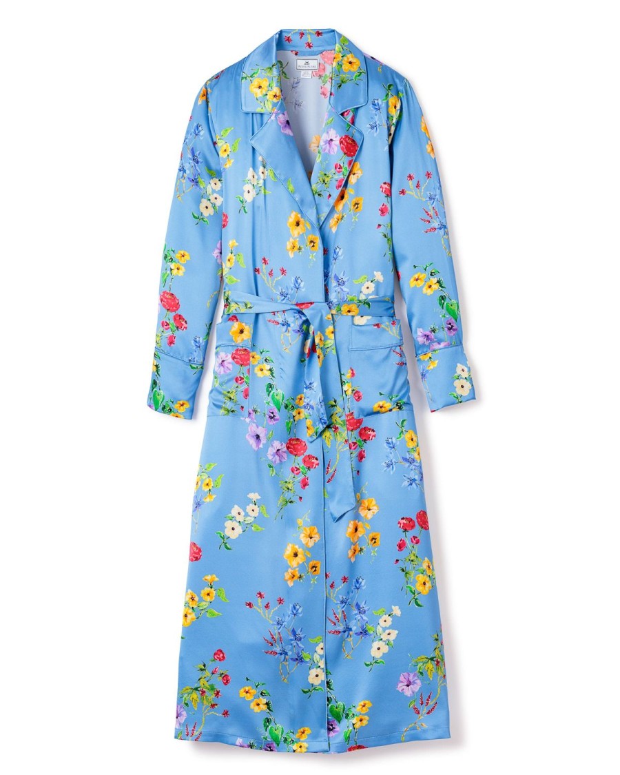 Femmes Petite Plume | Robe En Soie Pour Femmes En Botanique Brillant Azur