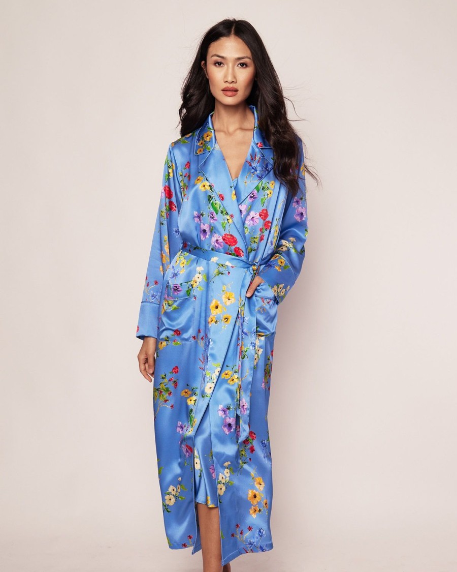 Femmes Petite Plume | Robe En Soie Pour Femmes En Botanique Brillant Azur