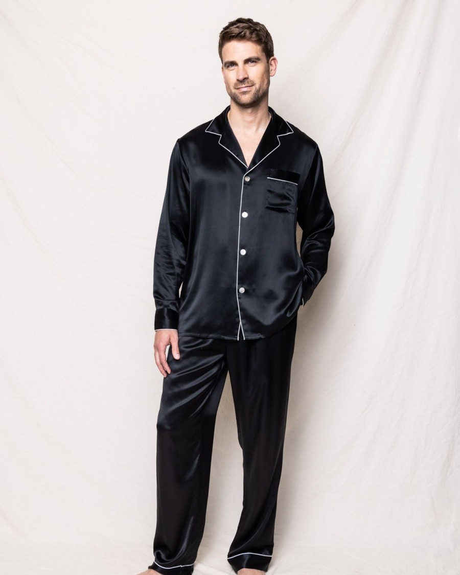 Hommes Petite Plume | Ensemble Pyjama En Soie Pour Hommes En Noir