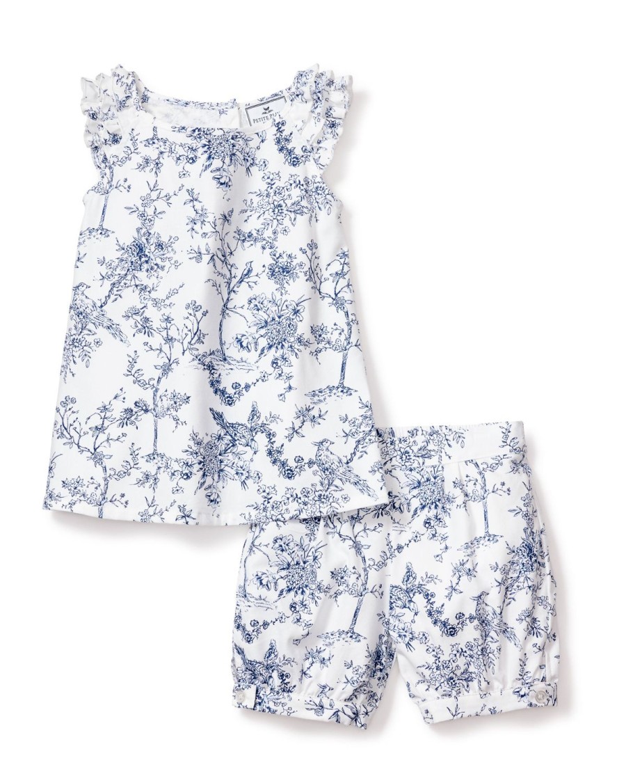 Enfants Petite Plume Pyjamas | Ensemble Court Amelie En Serge Pour Fille En Toile Intemporelle