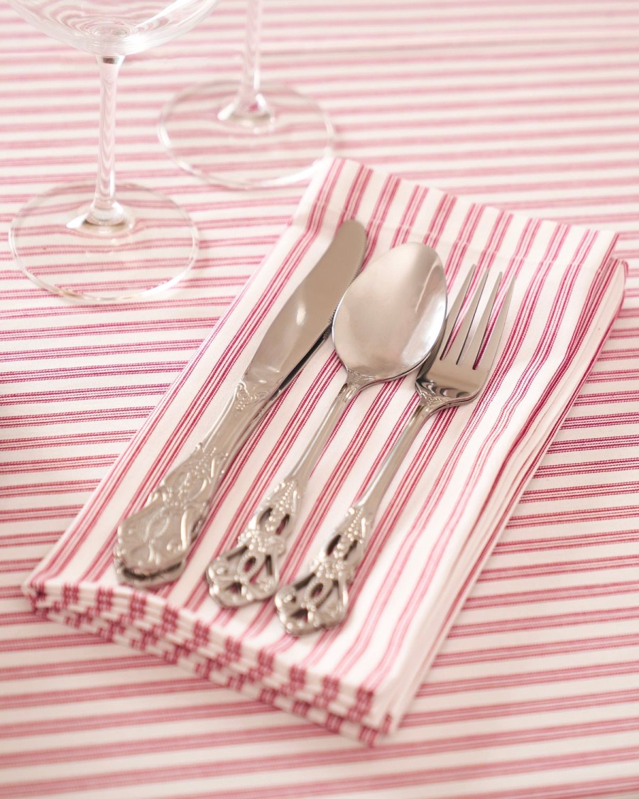 Maison Petite Plume | Linge De Table A Coutil Rouge Antique Signature