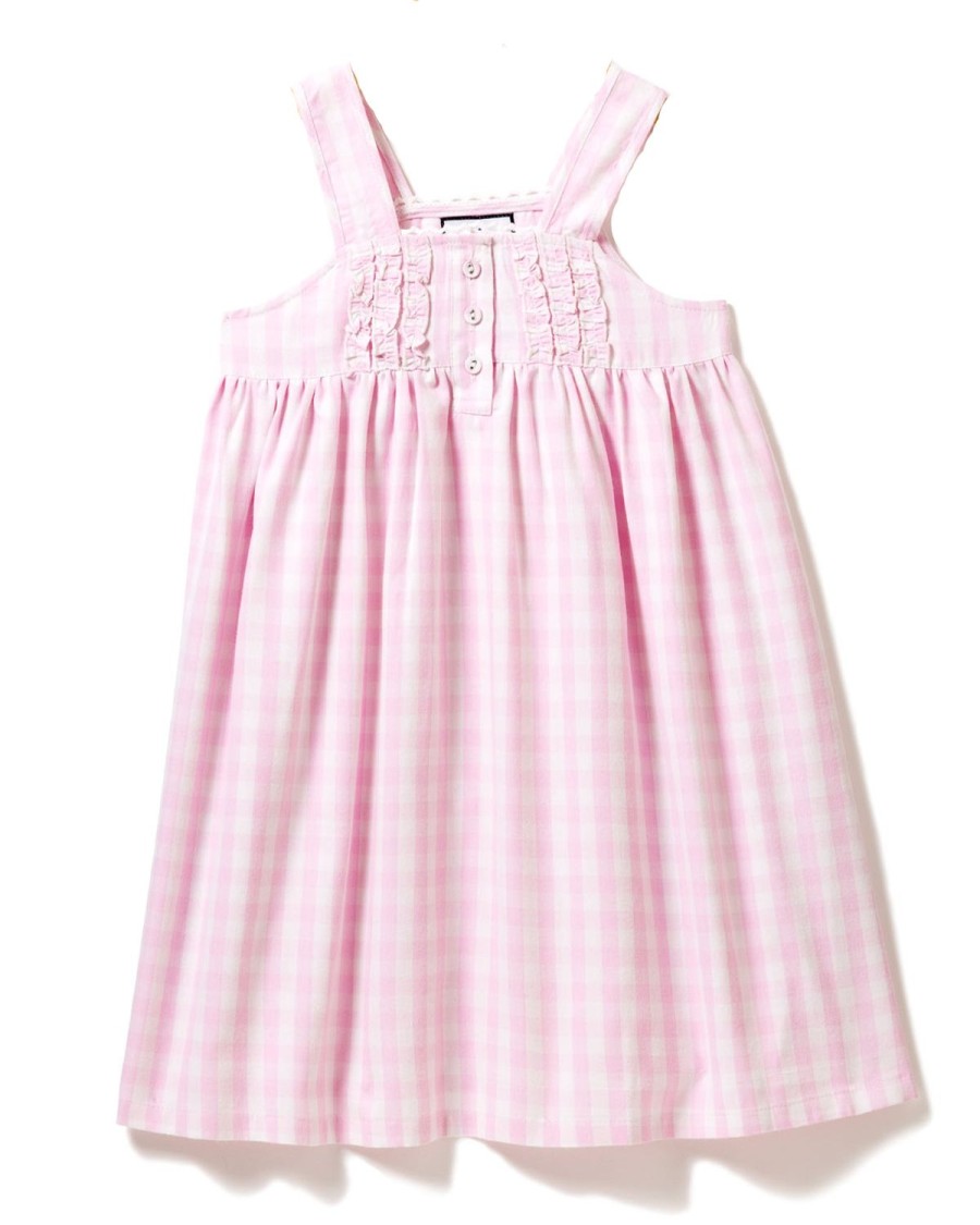 Enfants Petite Plume Chemises De Nuit | Chemise De Nuit Charlotte En Serge Pour Fille En Vichy Rose