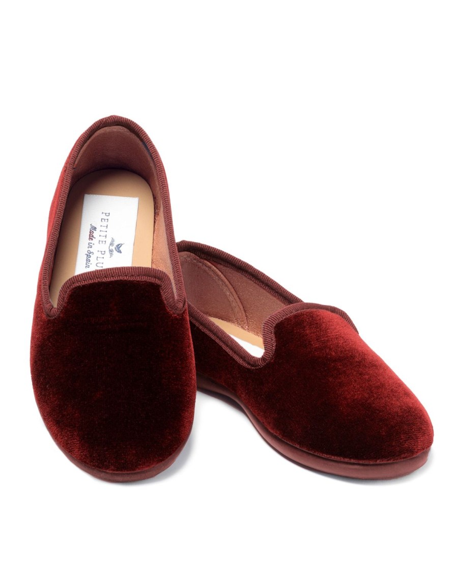 Femmes Petite Plume | Mocassin Hamptons Femme En Velours Bordeaux