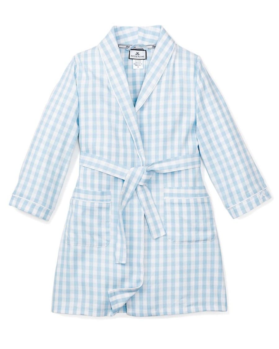 Enfants Petite Plume Peignoirs | Robe En Serge Pour Enfants En Vichy Bleu Clair