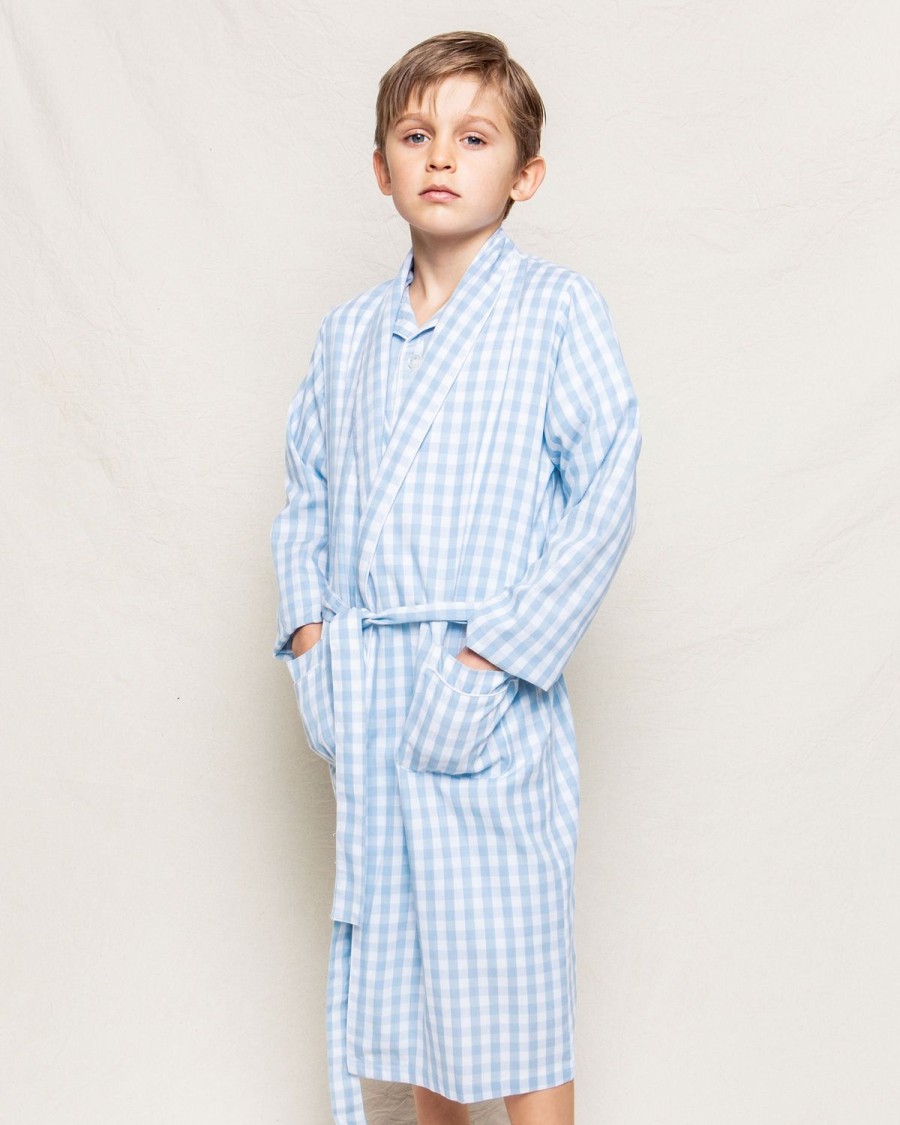 Enfants Petite Plume Peignoirs | Robe En Serge Pour Enfants En Vichy Bleu Clair