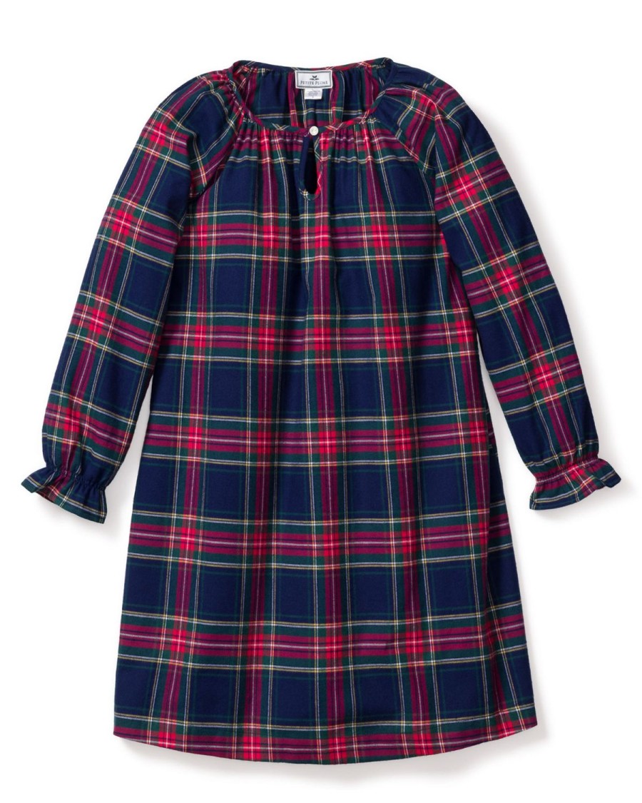 Enfants Petite Plume Chemises De Nuit | Chemise De Nuit Delphine En Coton Brosse Pour Fille En Tartan Windsor